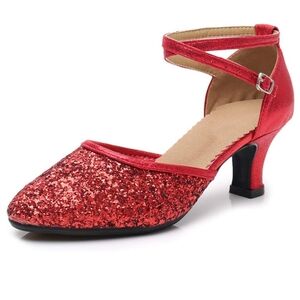 SWDZM Womens Latin Glitter Dance Shoes - Size: 9.5 Red